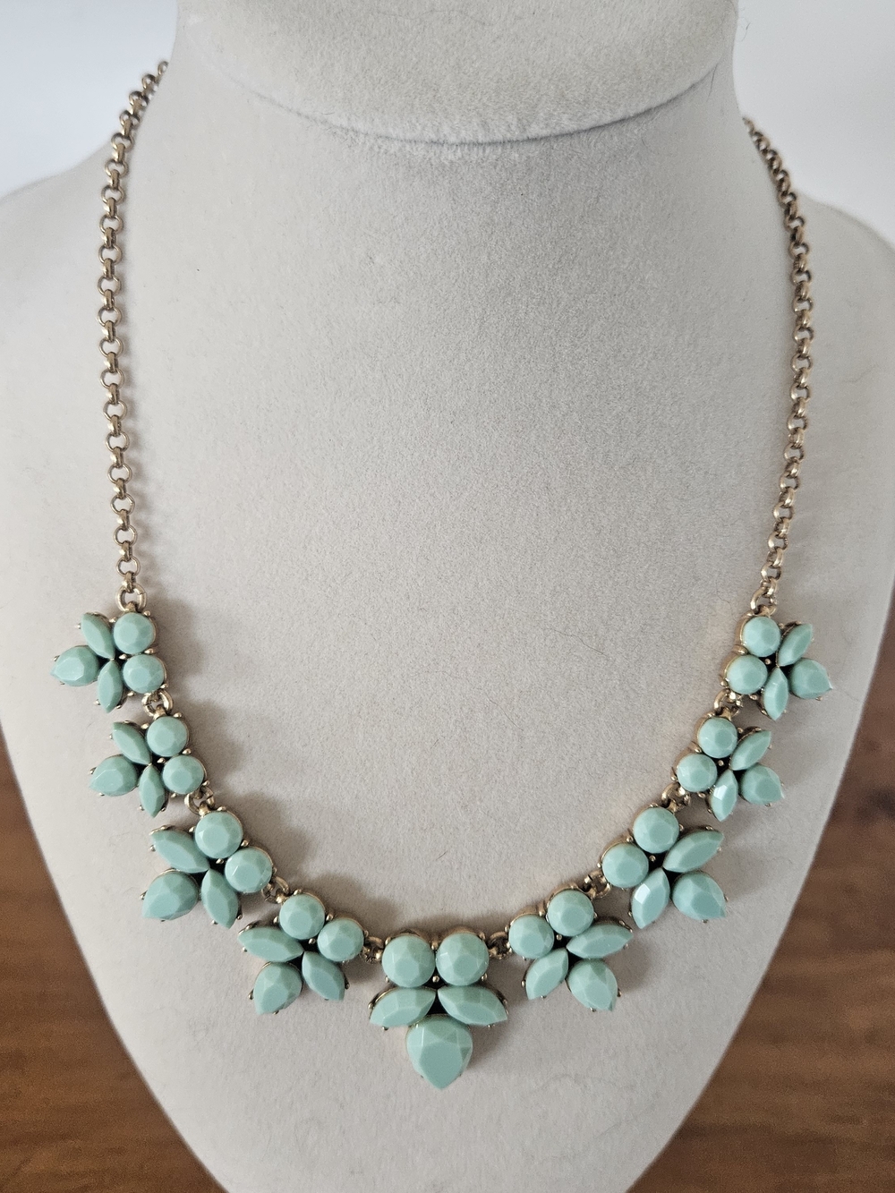 J. Crew Gold-Tone Necklace with Mint Green Floral Stones